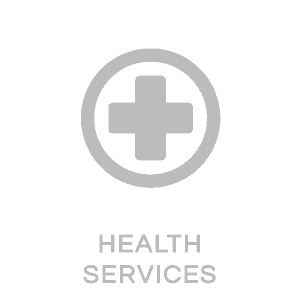 Health services logo on a gray background.